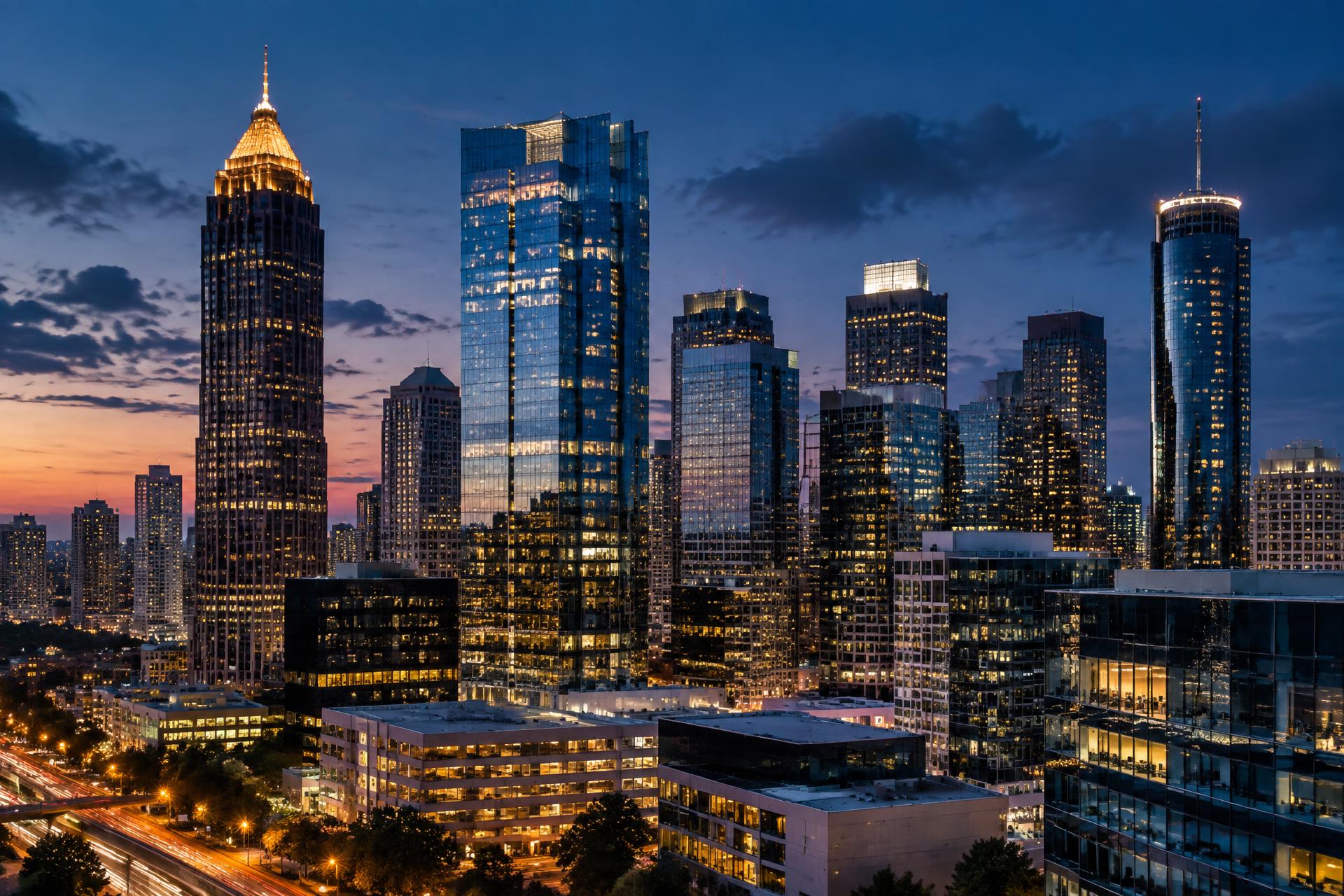 Atlanta skyline at dusk representing commercial building services