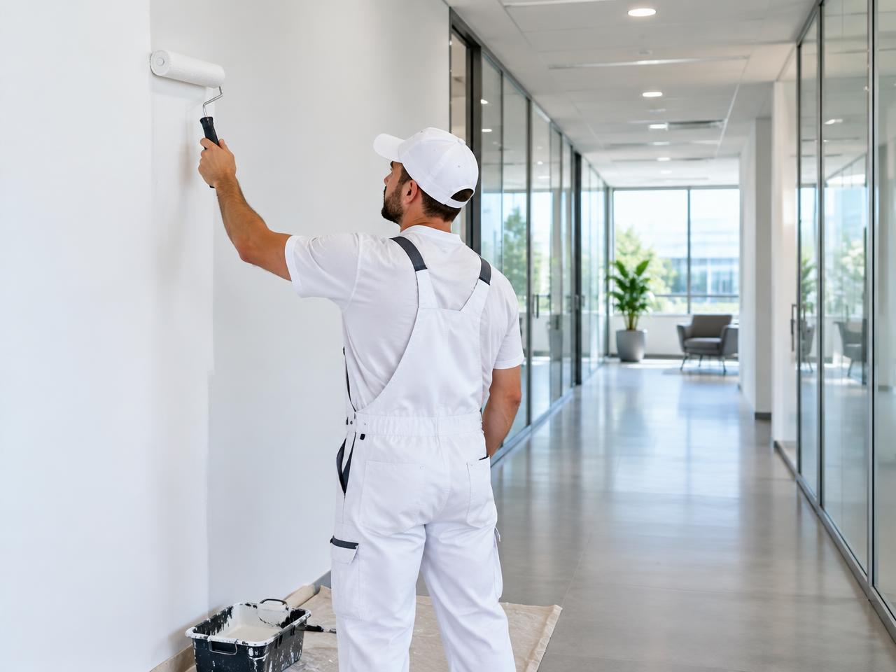 Professional interior painting in an office building